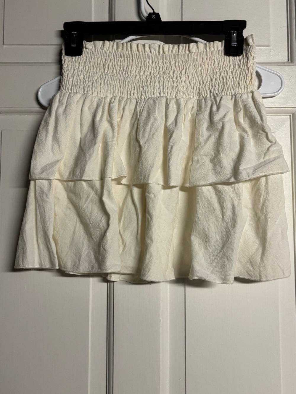 SHEIN Cream Smocked Waist Ruffle Mini Skirt